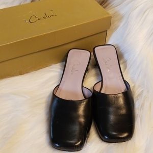 Black Leather Slide Shoes